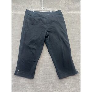 Counterparts Capri Pants Women 14 Black Cotton Stretch Straight Leg Ankle Button